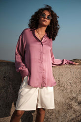 Crinkle Oversized Shirt-Pink